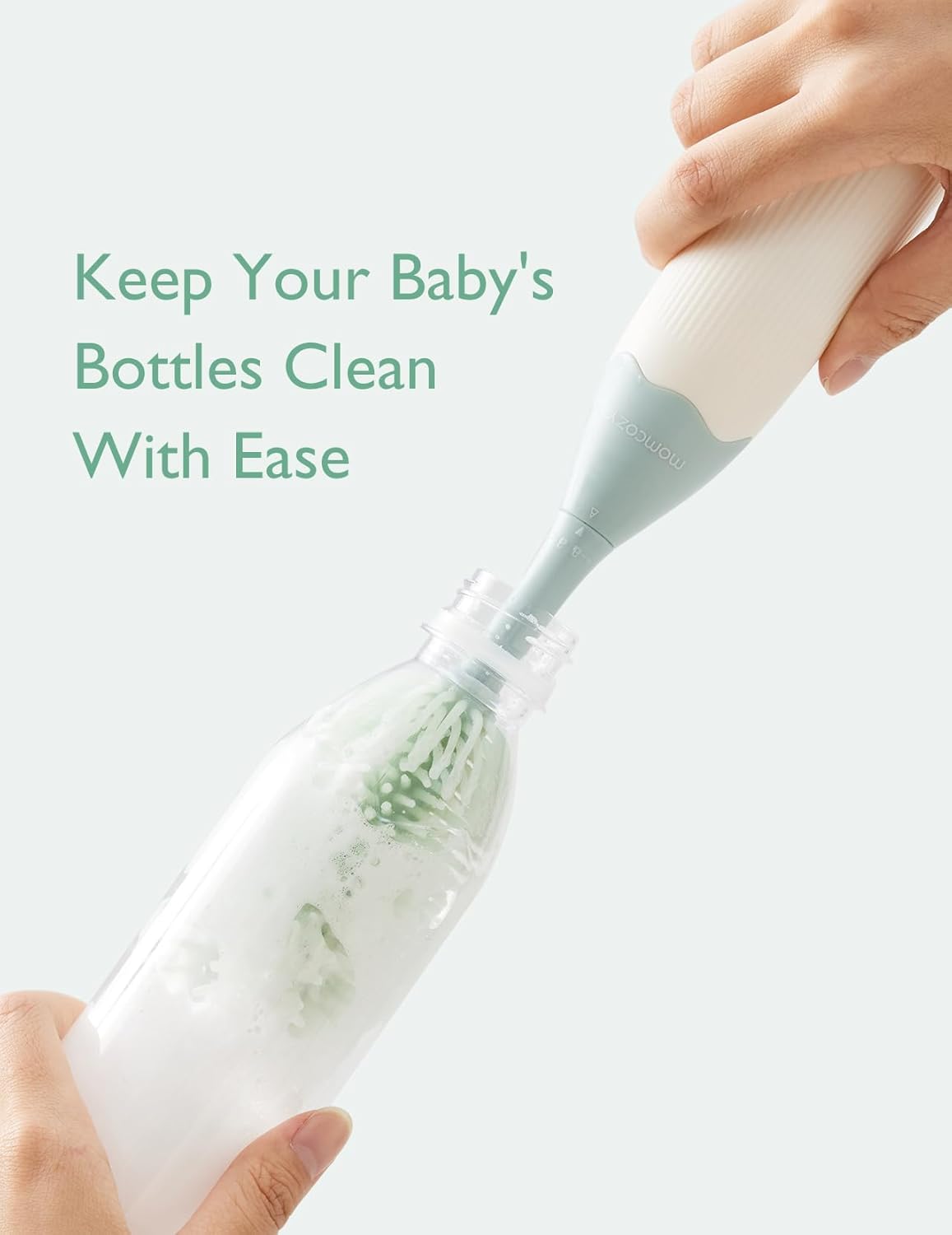 Bottle Brush Kit, Innovative Push-Press Design for Better Cleaning - Baby Bottle Cleaner Brush for Baby Bottle, Breast Pumps, Nipples, and More - Can Generate Foam for Better Cleaning, Green