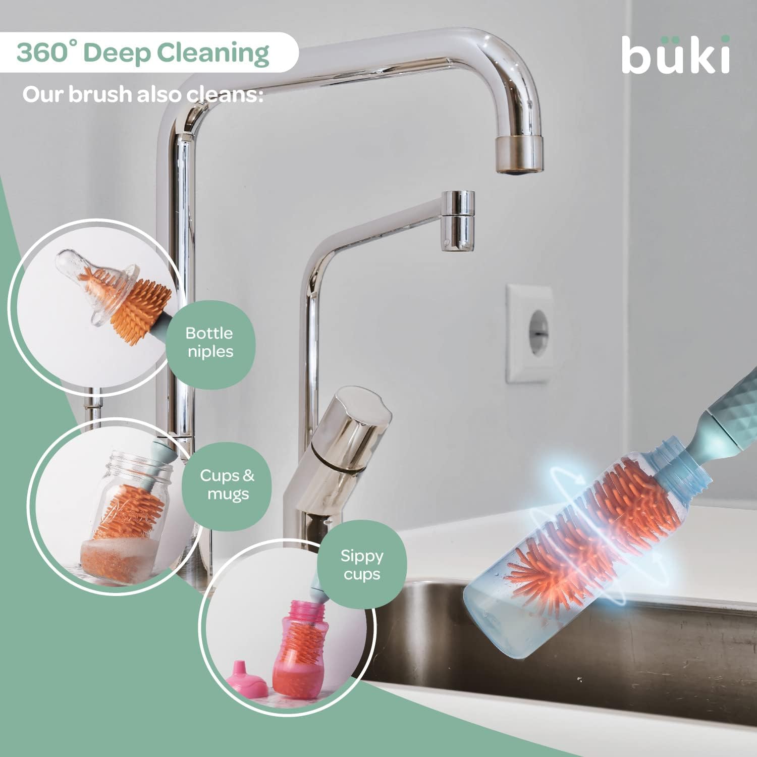 Büki Electric Baby Bottle Cleaning Brush Set - Rechargeable Electric Bottle Brush with Straw Cleaner - Water Bottle Cleaning Kit, Nipple Brush, 1200Mah Brush Cleaner (By )