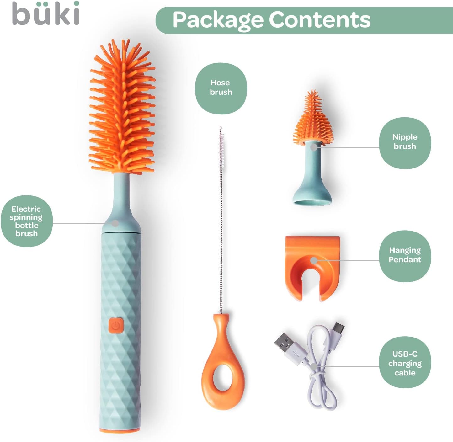 Büki Electric Baby Bottle Cleaning Brush Set - Rechargeable Electric Bottle Brush with Straw Cleaner - Water Bottle Cleaning Kit, Nipple Brush, 1200Mah Brush Cleaner (By )