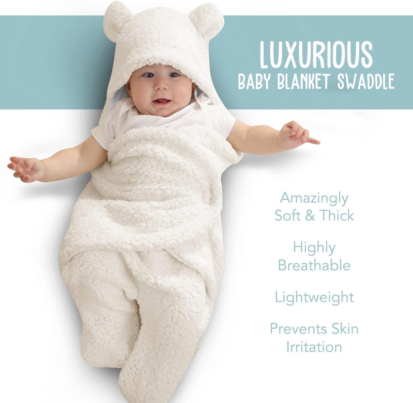 Baby Swaddle Blanket | Ultra-Soft Plush Essential for Infants 0-6 Months | Receiving Swaddling Wrap White | Ideal Newborn Registry and Toddler Boy Accessories | Perfect Baby Girl Shower Gift