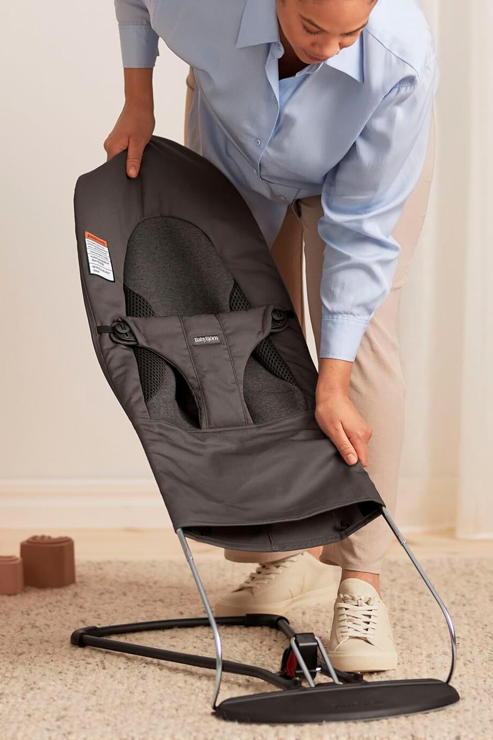 Bouncer Balance Soft, Dark Gray, Woven/Jersey, Tri-Fabric | 2-In-1 Adjustable Baby Bouncer Seat and Toddler Chair, Newborn to Toddler (8-29 Lbs), 4 Positions, Lightweight & Portable