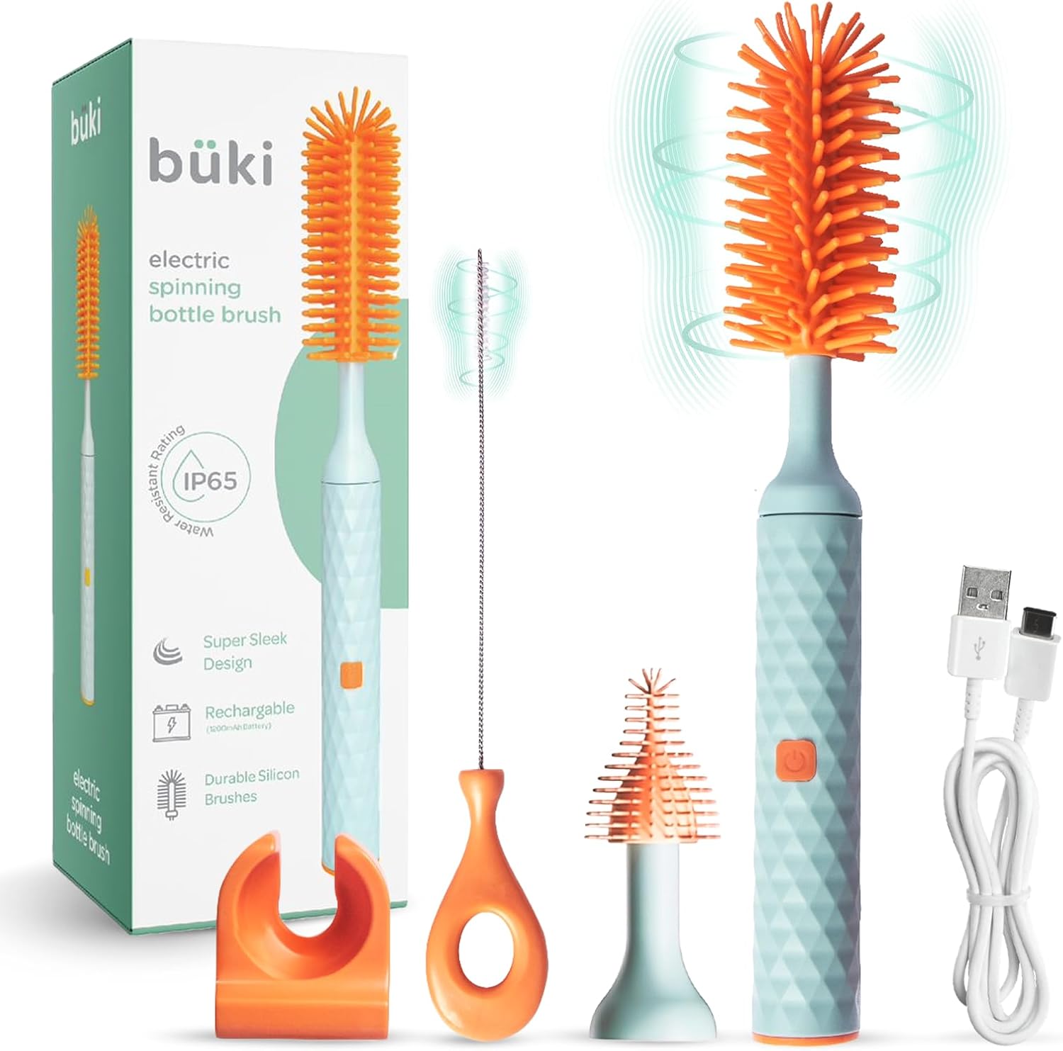 Büki Electric Baby Bottle Cleaning Brush Set - Rechargeable Electric Bottle Brush with Straw Cleaner - Water Bottle Cleaning Kit, Nipple Brush, 1200Mah Brush Cleaner (By )