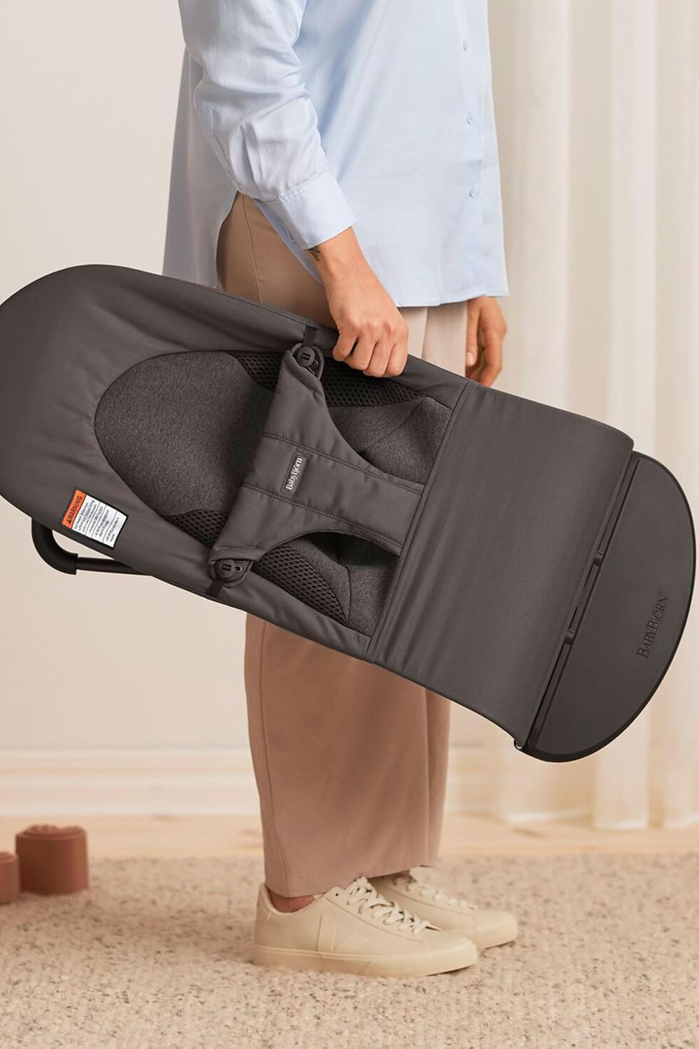 Bouncer Balance Soft, Dark Gray, Woven/Jersey, Tri-Fabric | 2-In-1 Adjustable Baby Bouncer Seat and Toddler Chair, Newborn to Toddler (8-29 Lbs), 4 Positions, Lightweight & Portable