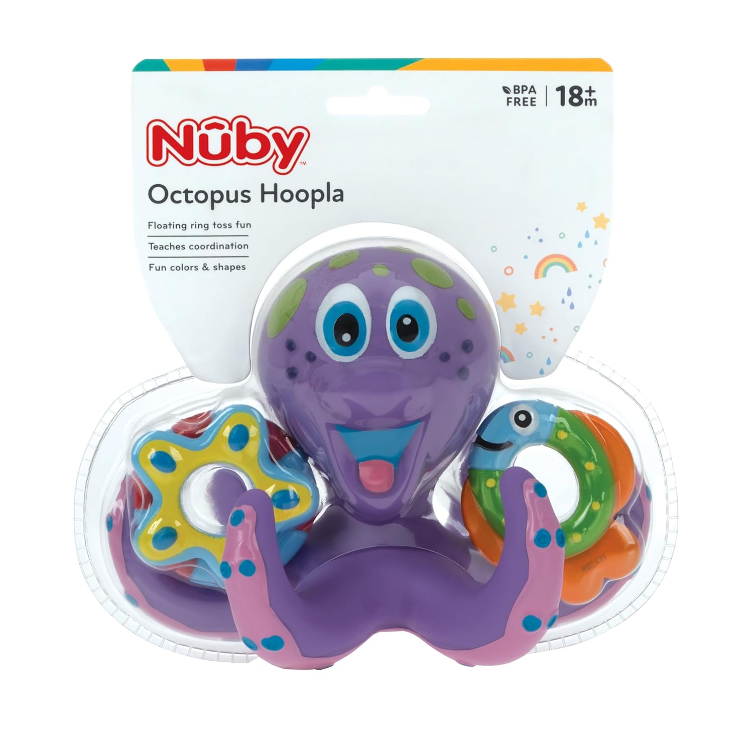 Floating Octopus Toy with 3 Hoopla Rings - Baby Bath Toy for Boys and Girls - 18+ Months - Purple (Pack of 1)