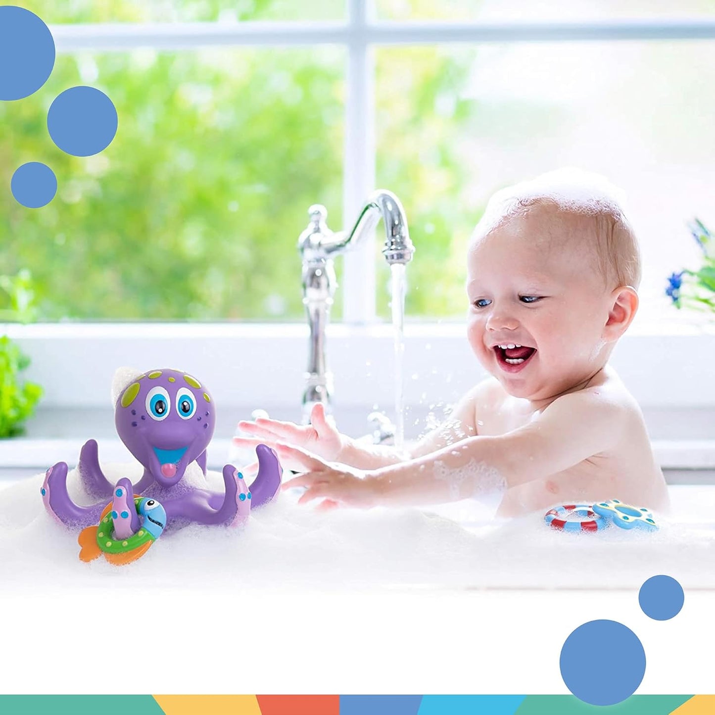 Floating Octopus Toy with 3 Hoopla Rings - Baby Bath Toy for Boys and Girls - 18+ Months - Purple (Pack of 1)