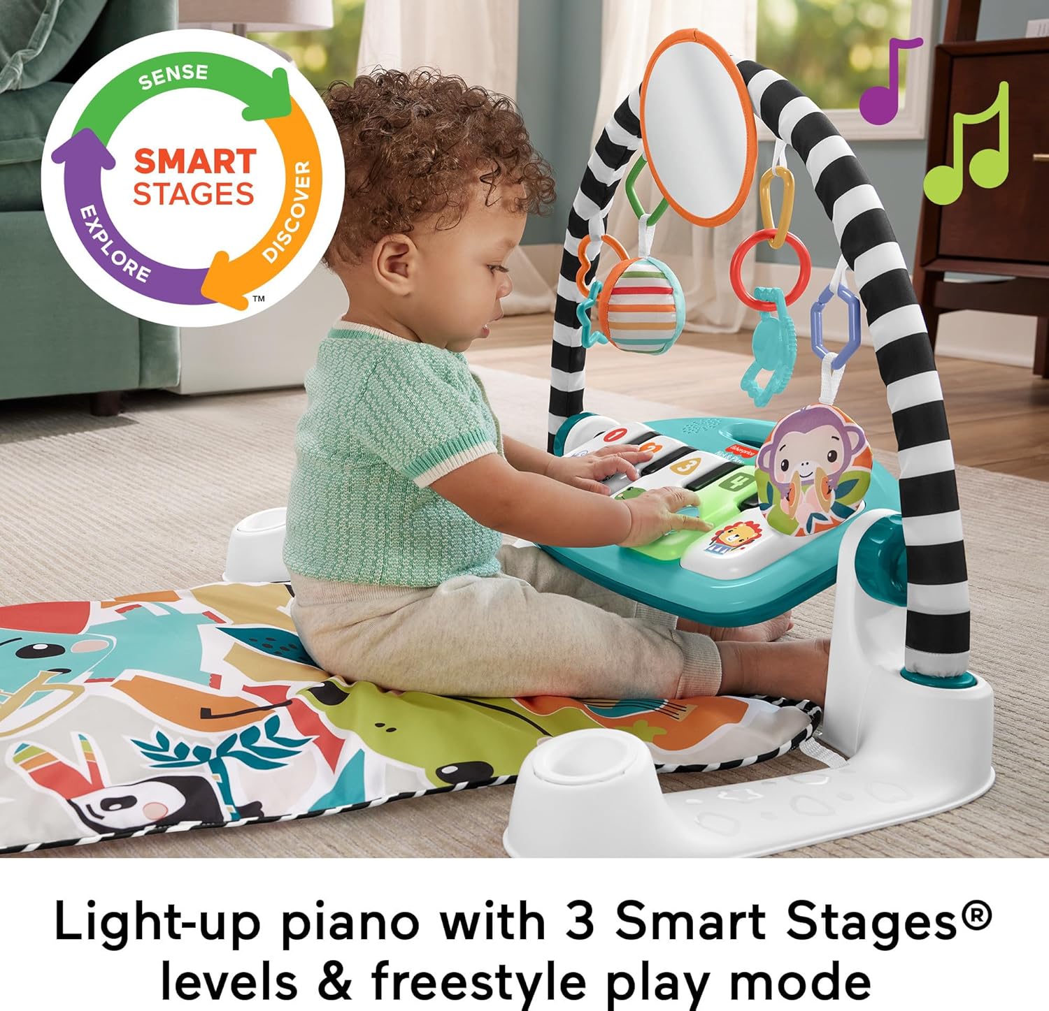 Baby Playmat Glow and Grow Kick & Play Piano Gym, Blue Musical Learning Toy with Developmental Activities for Newborns 0+ Months