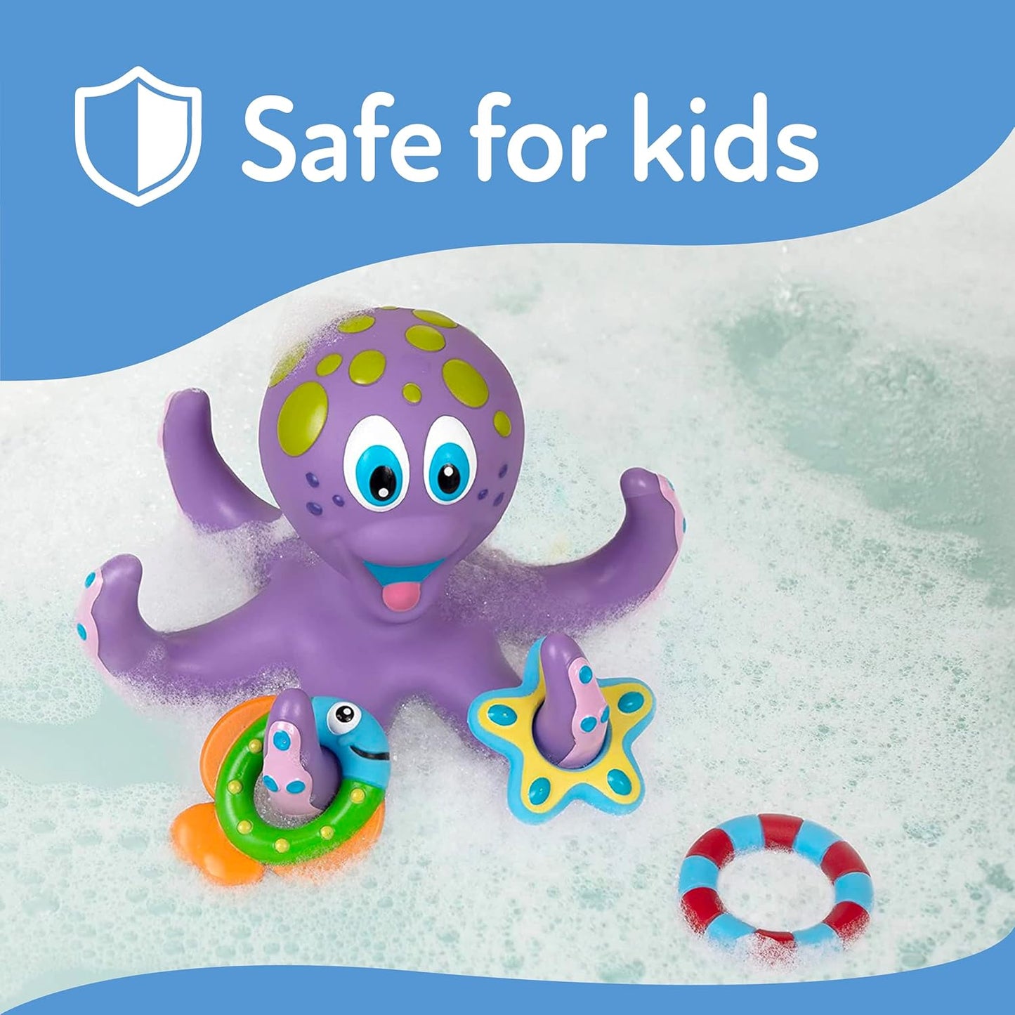 Floating Octopus Toy with 3 Hoopla Rings - Baby Bath Toy for Boys and Girls - 18+ Months - Purple (Pack of 1)