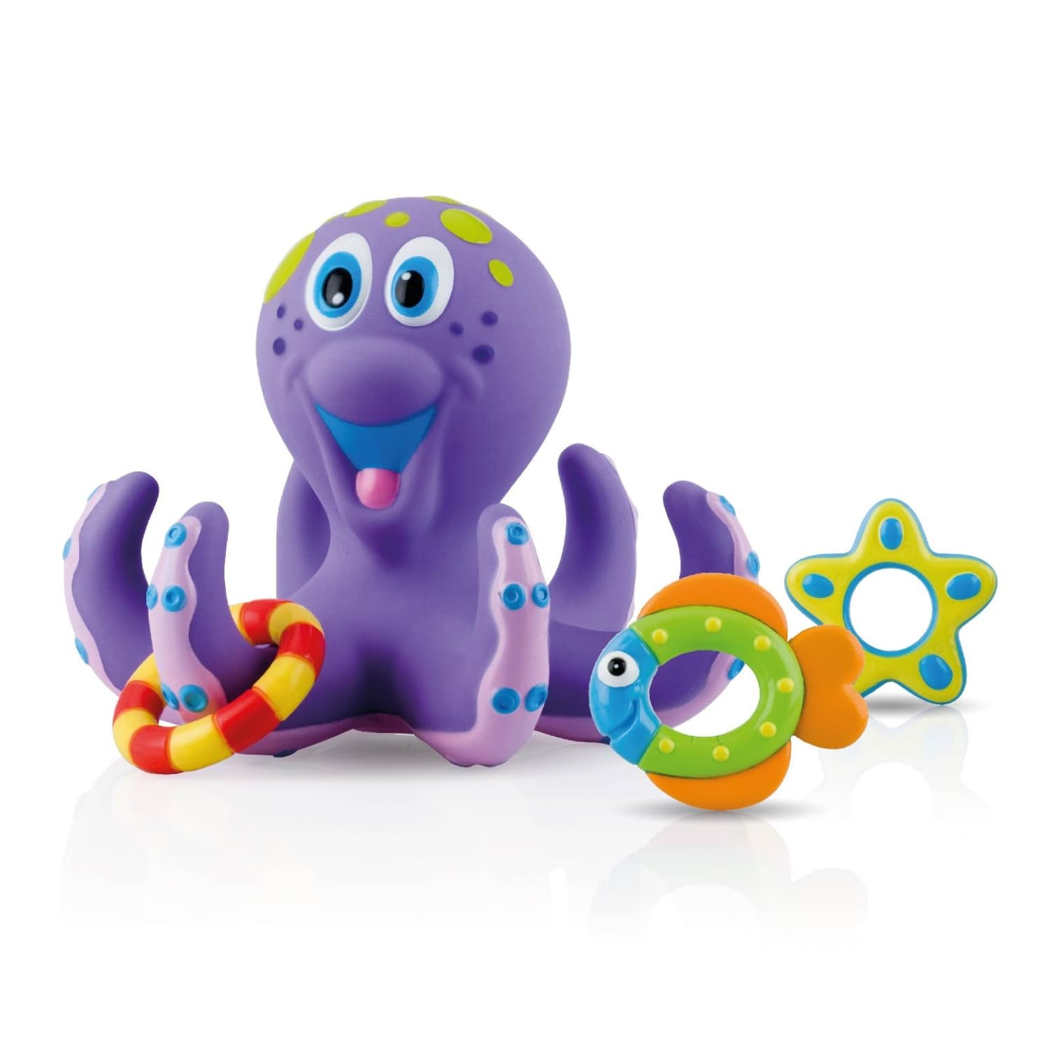 Floating Octopus Toy with 3 Hoopla Rings - Baby Bath Toy for Boys and Girls - 18+ Months - Purple (Pack of 1)