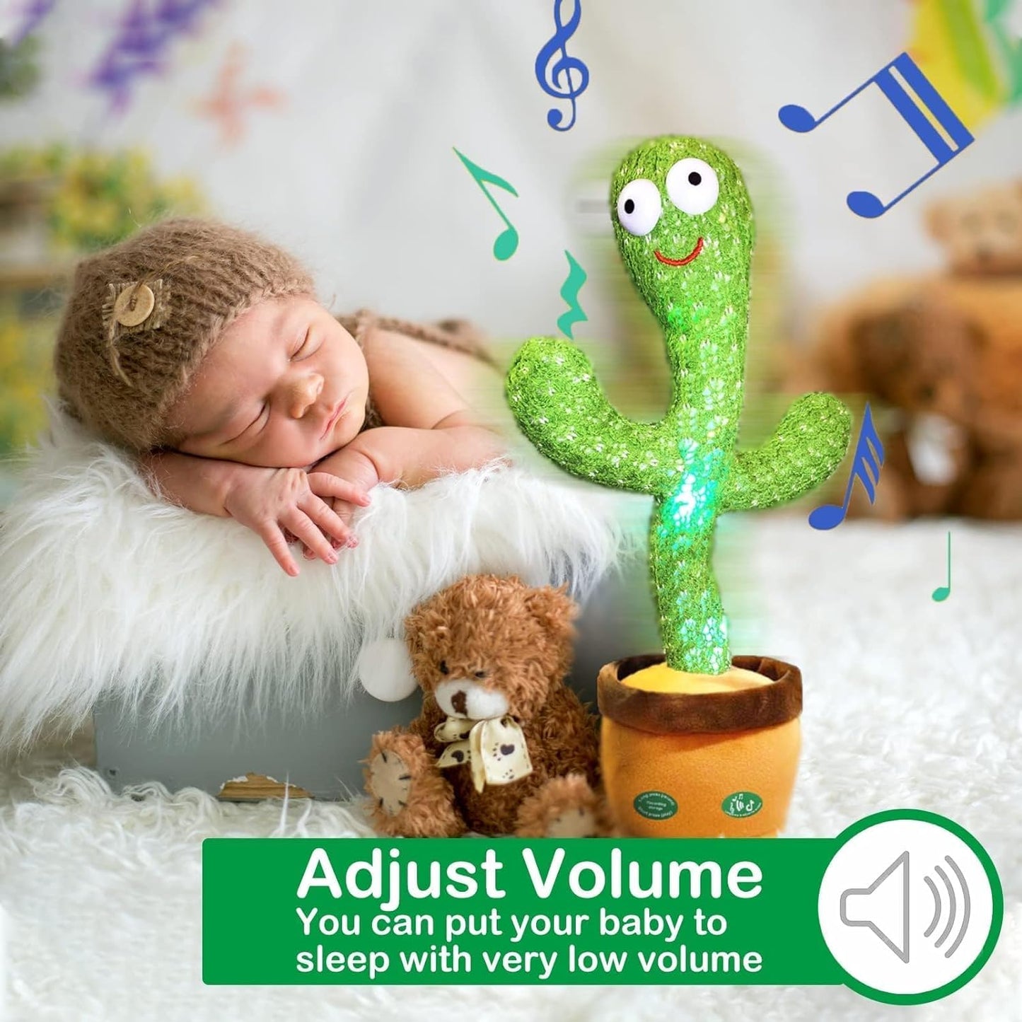 Dancing Talking Cactus Mimicking Toy,Talking Repeat Singing Sunny Cactus Toy 120 Pcs Songs for Baby 15S Record Your Sound Sing+Dancing+Recording+Led