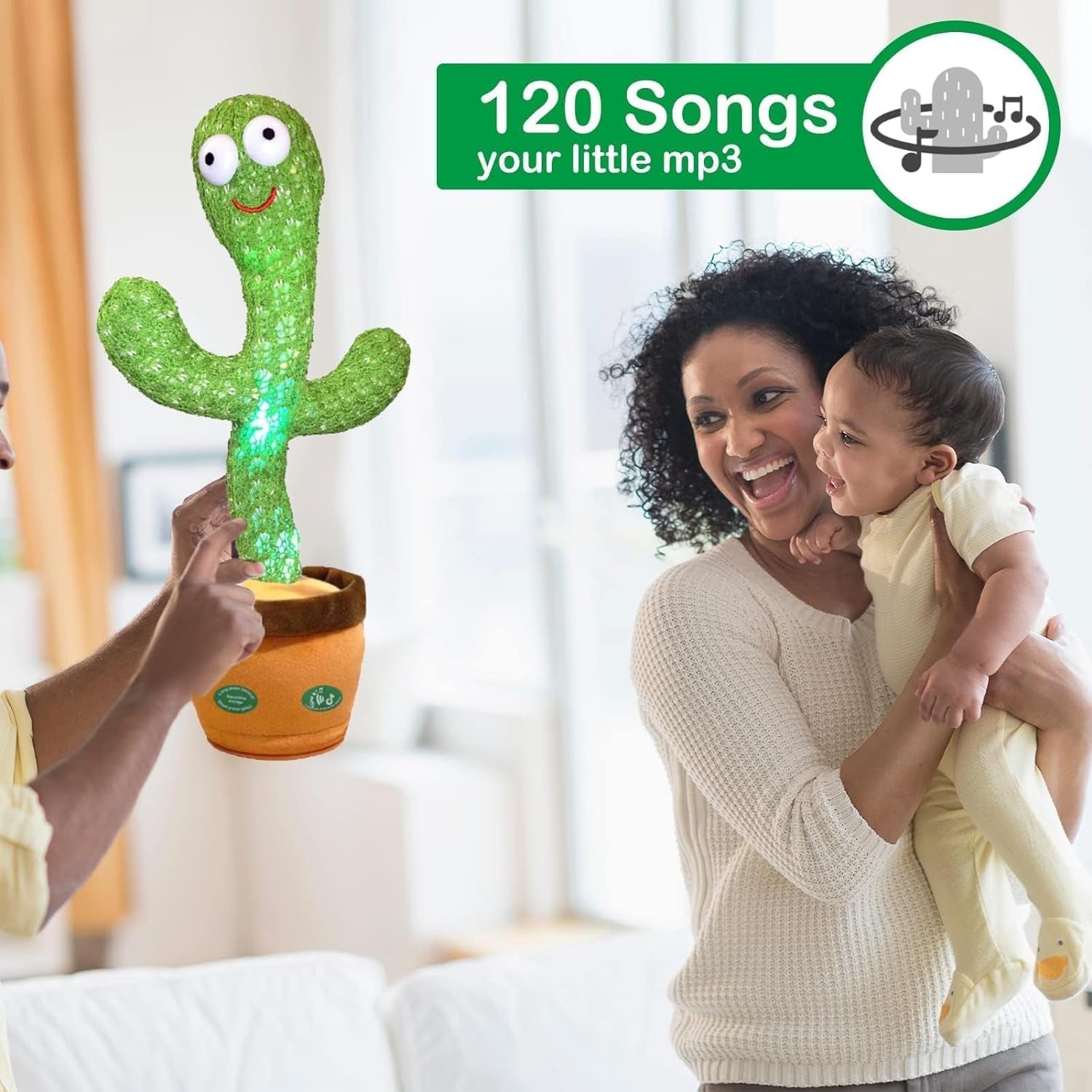 Dancing Talking Cactus Mimicking Toy,Talking Repeat Singing Sunny Cactus Toy 120 Pcs Songs for Baby 15S Record Your Sound Sing+Dancing+Recording+Led